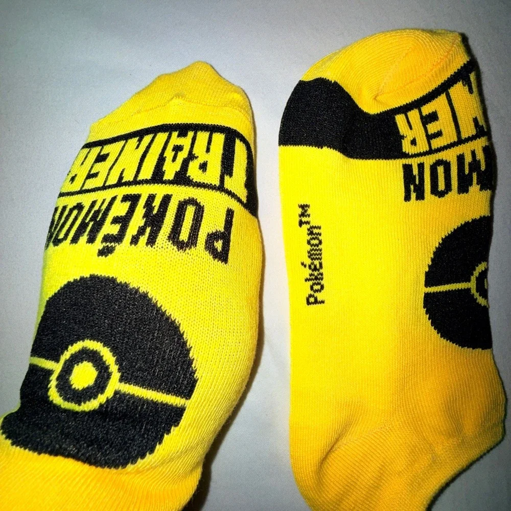Pokemon No-Show Socks Kids M/L Size 3-10 Grey Yellow NEW 6 Pairs